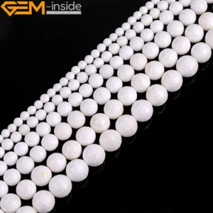 Natural Faceted White Shell Round Loose Bead For Jewelry Making 15" 6mm 8mm - Picture 1 of 45