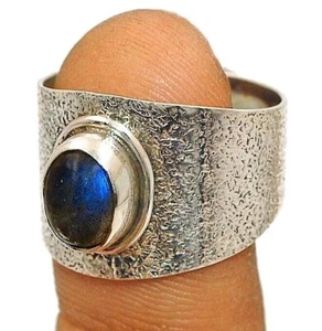 Natural Blue Fire Labradorite Madagascar 925 Sterling Silver Ring Sz 7.5 - Picture 1 of 1