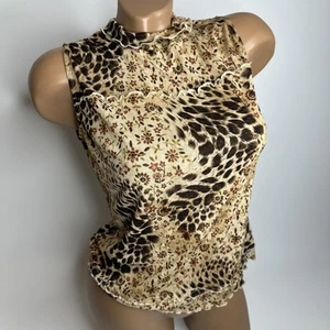 Y2K Wanko Mesh Floral Leopard Print Lettuce Hem Top M Indie Sleaze Whimsigoth - Picture 1 of 9