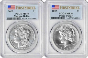 2025 Morgan and Peace Silver Dollar 2-Coin Set MS70 First Strike PCGS - Picture 1 of 2