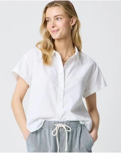 Neu mit Etikett J. Crew Kurzarm Hemd Leinen Baumwollmischung Knopfleiste Damen Größe XS weiß - Bild 1 von 10