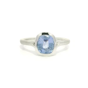 New Platinum GIA 1.19ct Cushion No Heat Ceylon Sapphire Solitaire Brushed Ring - Picture 1 of 13