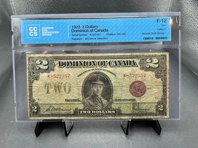 1923 Dominion of Canada $2 Bank Note Bronze Seal Graded BCS F-12 SN# K522357 - Image 1 of 4