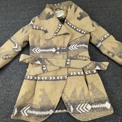 American Rag Cie Coat Womens XS Tan Aztec Southwestern Belted Wrap Jacket - Image 1 of 4