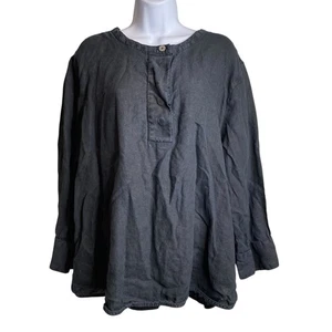 Camisa Henley de lino negra para mujer J Crew talla 2X vivida en la costa cómoda - Imagen 1 de 11