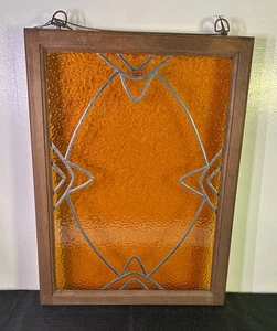 Antique Stained Glass Panel In Wood Frame 23.5” By 17.5” With Hangers And Chain - Picture 1 of 11