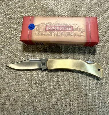 Rough Ryder Brass Lockback Folding Knife 2.5" 440 Stainless Blade Brass handle - Image 1 of 2