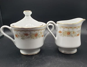 Taiko Fine China Floral Gold Trim Creamer & Lidded Sugar Bowl Japan Vintage - Picture 1 of 8