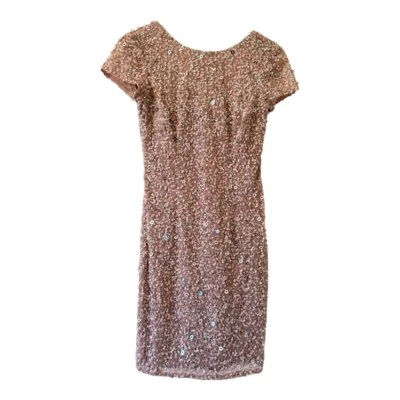 EUC Adrianna Papell Short Sleeved Beaded Sequin Dress Rose Gold Pink Size 2 - Image 1 of 4