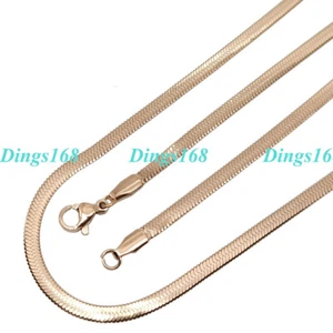 18K Rose Gold Filled TARNISH-FREE 3mm Wide Flat Herringbone Chain Necklace B14R - Picture 1 of 2