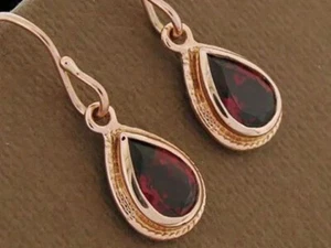 E089 Genuine 9K Rose Gold Natural Pear cut Gemstone 2.00ct Tear Drop Earrings - Picture 1 of 15
