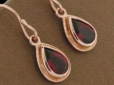 E089 Genuine 9K Rose Gold Natural Pear cut Gemstone 2.00ct Tear Drop Earrings - Image 1 of 4