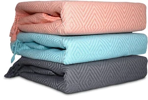 Cotton Diamond Throws Blankets 100% Ring Spun Hand Woven with Fringe 50''x60'' - Bild 1 von 22