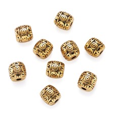 50 Tibetan Alloy Barrel Metal Beads Carved Antique Gold Spacers Nickel Free 6mm