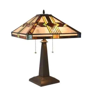 Tiffany Style 22" Tall Mission Arts & Crafts Stained Glass Table Lamp 16" Shade - Picture 1 of 5
