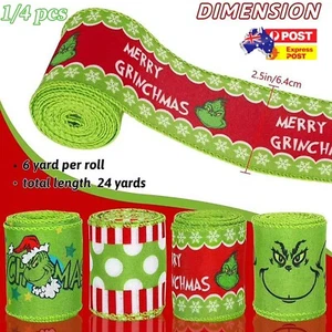 1/4X Grinchs Ribbon Wired 2.5In 4 Roll 20Yards Christmas Ribbon Wreaths Bows DIY - Picture 1 of 17