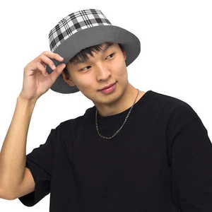 Reversible gray plaid bucket hat - Picture 1 of 21