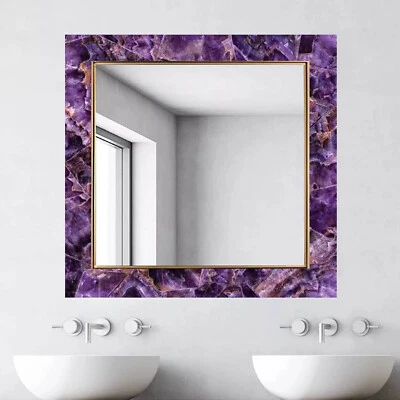 15"Square Amethyst Stone Room Wall Mirror Decoartive Handmade Art Christmas Gift - Image 1 of 4