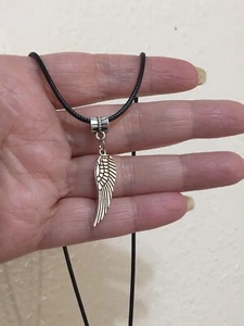 “Set” Angel Wings Necklace & Earrings Silver Pendant 18-20” Black Cord Men/Women - Picture 1 of 24