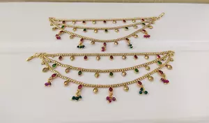 Orecchini gioielli indiani catena Kaan Bollywood etnico placcato oro orecchino per regalo - Foto 1 di 2