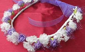 Deep Lilac/Ivory Flower Circlet - Wedding Halo, Flower Girl - by Valerie J