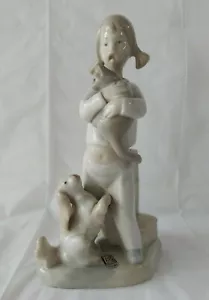 Vintage Lladro Porzellan Mädchen Figur mit Hund & Katze S.L. T'ANG 1960er Jahre Spanien - Bild 1 von 11