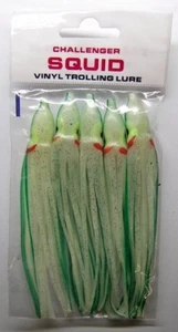 4-1/2" Octopus Squid Challenger Saltwater Trolling Lure Vinyl Skirt Glow 5 Pack - Picture 1 of 2