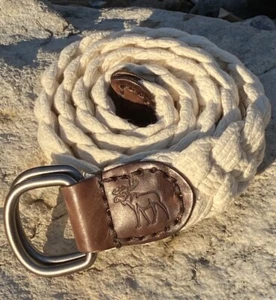 Abercrombie Fitch Braided Belt Leather Cotton D Ring 36 Beige Brown - Picture 1 of 11