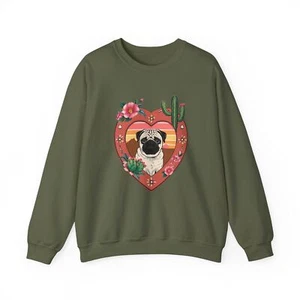 Pug Valentines Day heart western cactus Unisex Heavy Blend™ Crewneck Sweatshirt - Picture 1 of 13