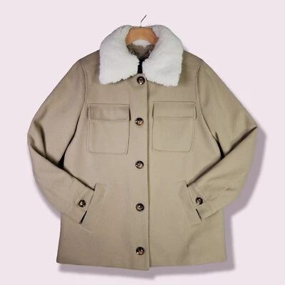 Cafetería Nueva York Camarra Gruesa Beige Talla GRANDE Utilidad Cuello Años 70 Foto 1 de 4