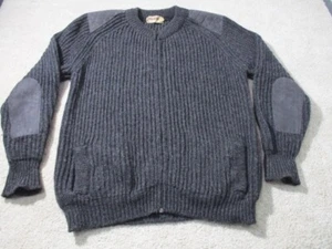 Vintage Brenire Full Zip New Wool Sweater Mens Gray Suede Patches Hunting - Picture 1 of 10