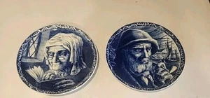 2 Boch Freres La Louviere Belgium Delfts Blue & White Plates Old Man & Woman - Picture 1 of 6