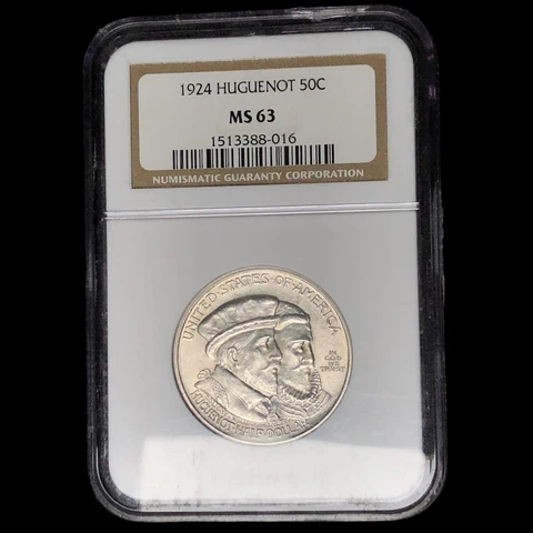 1924 NGC MS-63 Huguenot Commemorative Half Dollar BAD  W0051 Cover