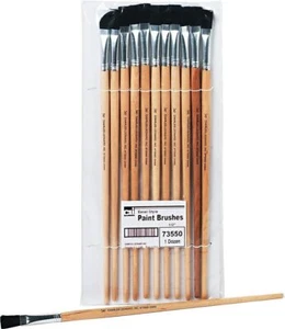 Flat Tip Easel Paint Brushes 0.50 Inch Long Handle Natural Black Bristles 12 - Picture 1 of 2