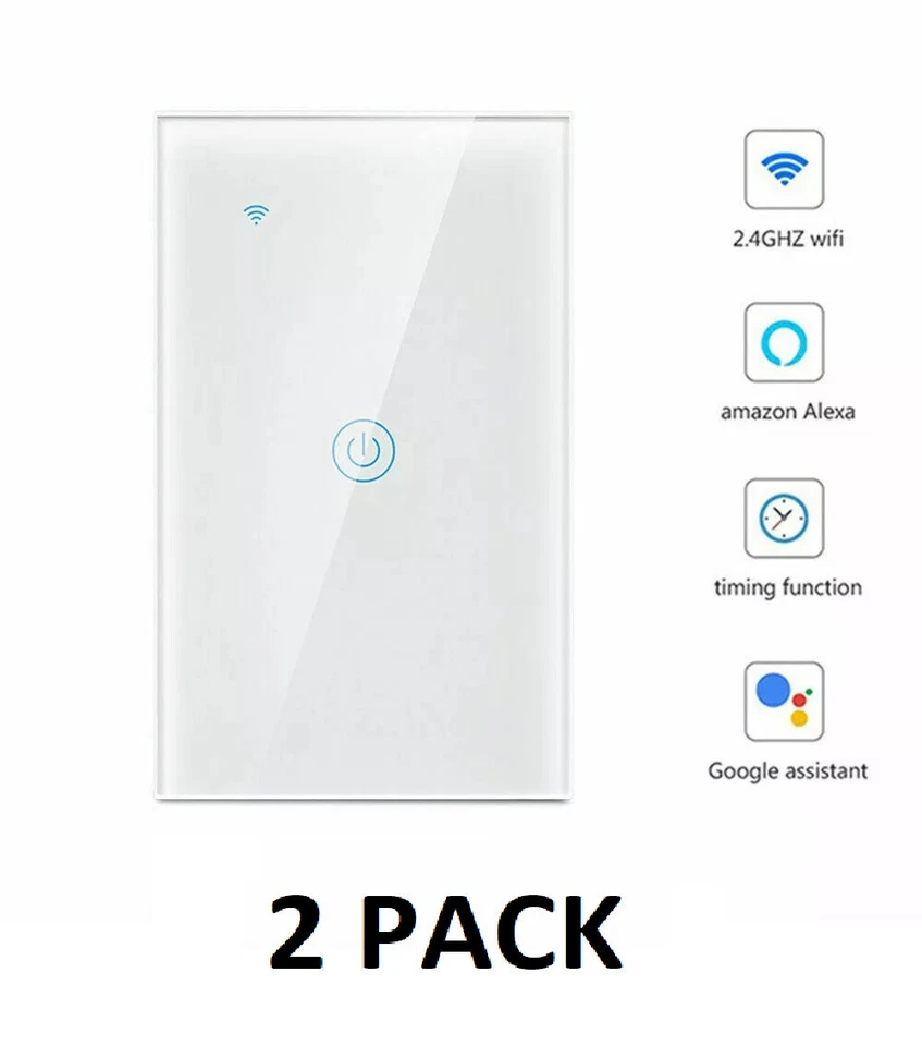 Interruptor de luz táctil de pared inteligente WiFi de 1 banda panel de vidrio para Alexa/Google APP - Imagen 1 de 1