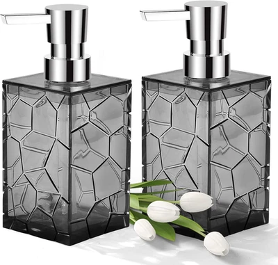 Paquete de 2 dispensadores de jabón gris transparente a prueba de óxido, loción de jabón de manos de plástico acrílico di Foto 1 de 4