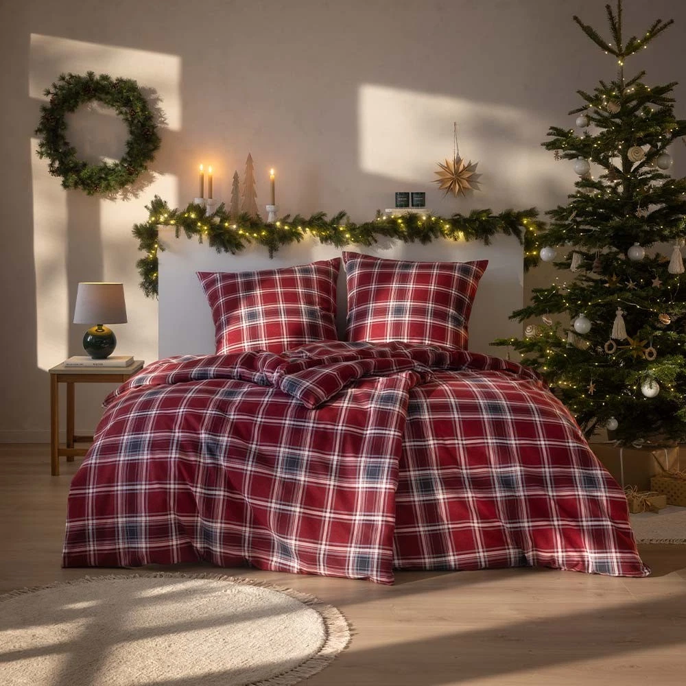 Sleep Philosophy Flanell-Bettlaken-Set Queen – Pinkes Karomuster, 100% Baumwolle, Mit Spannbetttuch