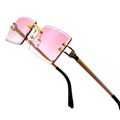Очки солнцезащитные без оправы розовые линзы золотая оправа прямоугольные модные оттенки классические ретро - Изображение 1 из 4