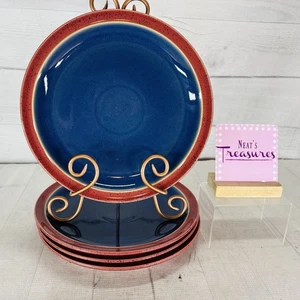 Denby HARLEQUIN Red & Blue Speckled England Stoneware 10.25" Dinner Plates Set 4 - Picture 1 of 19