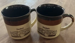 Par de tazas de café caseras Hardees Rise and Shine 1989 vintage galletas - Imagen 1 de 5