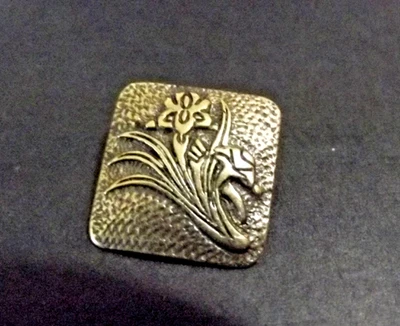 Contemporary Metal Button -  Square - Iris and Leaves-BM  (4621) - Image 1 of 3