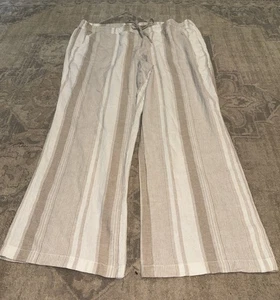 Perse Leinenmischung Hose Damen 1X weites Bein weiß beige Streifen Pull On Kordelzug - Bild 1 von 6