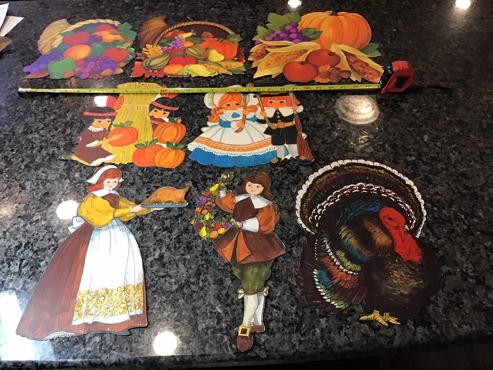 LOTE de decoraciones troqueladas tablón de anuncios HALLMARK THANKSGIVING FALL de 1960 Foto 1 de 4
