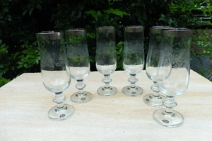 Set 6 Original Vintage 1980's German Made Etched Design Port Sherry Wine Glasses - Picture 1 of 12