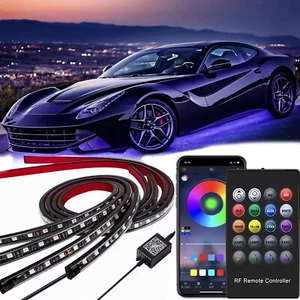 4PCS RGB LED Car Underglow Strip Ljght Underbody System Neon Light Tube Kit - Picture 1 of 11