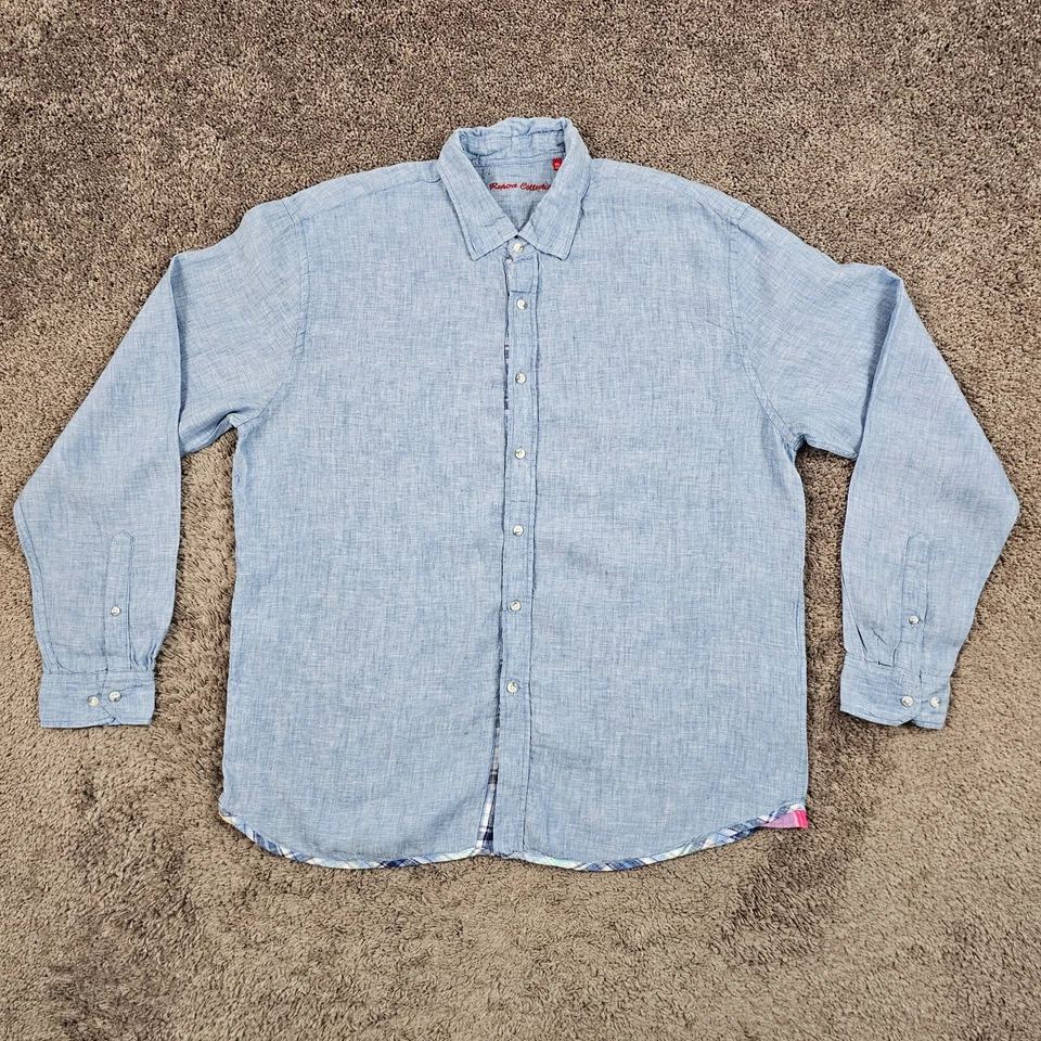 Report Collection Shirt Men 2XL XXL Blue Linen Long Sleeve Breathable Casual - Image 1 of 4