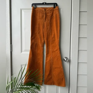Free People Corduroy Flare Pants Sz 4 High Rise Cognac Orange Boho Hippie - Picture 1 of 7