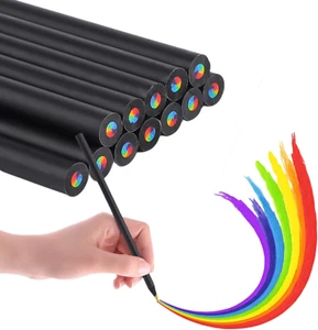 12 Pieces Rainbow Pencil, 7 Color in 1 Black Wooden Rainbow Colored Pencils, ... - Picture 1 of 12