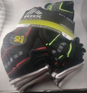 RBX 10 Pack Boys Quarter Black White Neon Socks Youth Boys Size 6-8 X-dri New - Picture 1 of 4