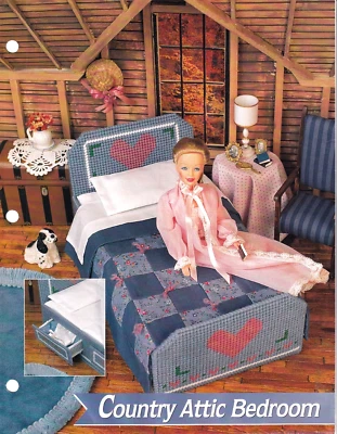 Fashion Doll PATTERN Plastic Canvas COUNTRY ATTIC BEDROOM Furniture Pattern - Image 1 of 3
